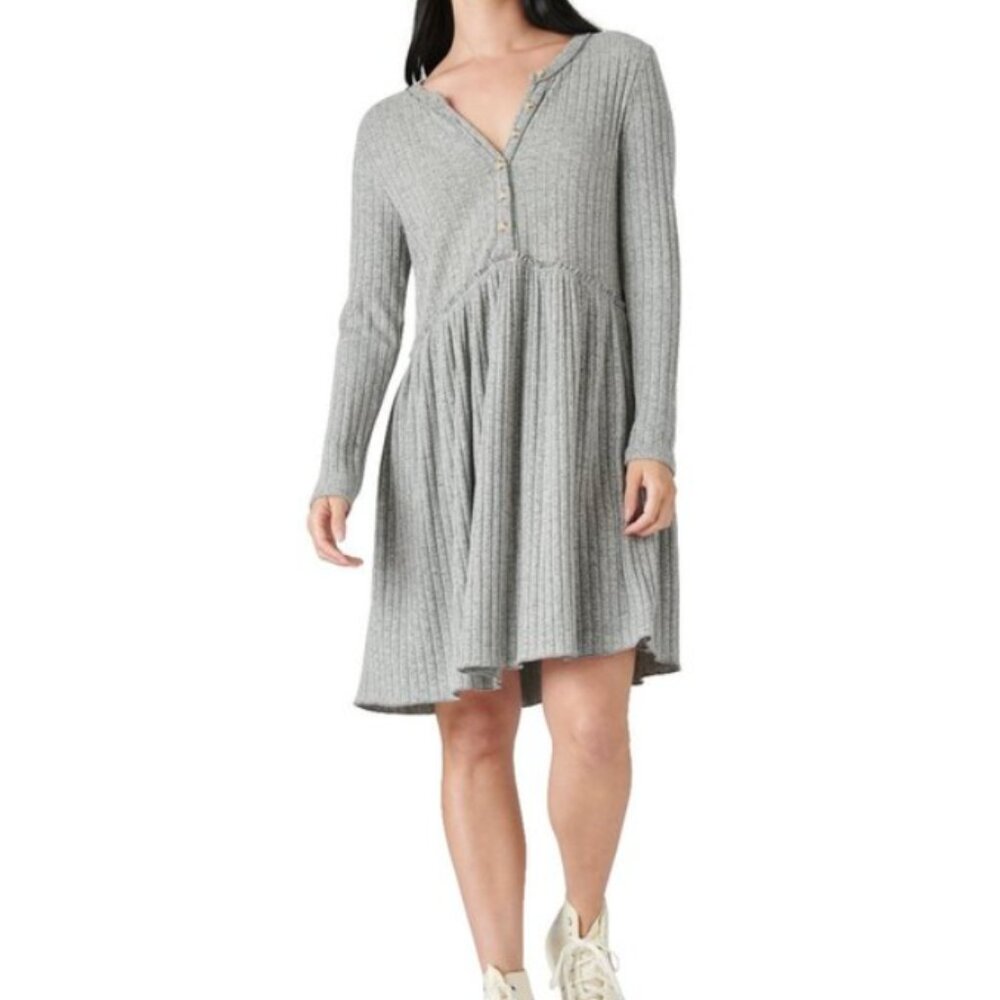Lucky Brand Cloud Jersey ribbed knit dress gray XS